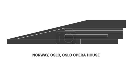 Téléchargez les illustrations : Norvège, Oslo, Opéra d'Oslo, illustration vectorielle de ligne historique de voyage - en licence libre de droit