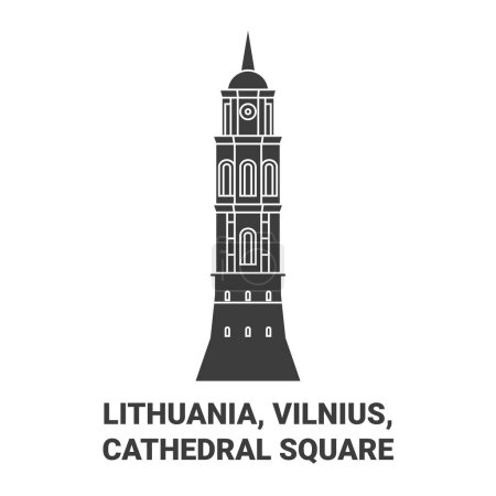 Téléchargez les illustrations : Lituanie, Vilnius, Cathédrale Illustration vectorielle de ligne de voyage - en licence libre de droit