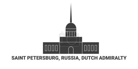 Téléchargez les illustrations : Russie, Saint-Pétersbourg, Amirauté néerlandaise, illustration vectorielle de ligne de voyage - en licence libre de droit
