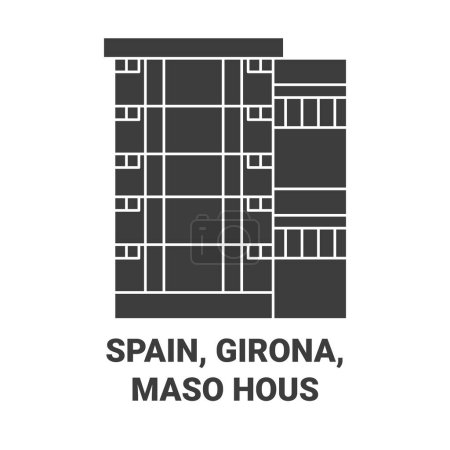Illustration for Spain, Girona, Maso Hous travel landmark line vector illustration - Royalty Free Image