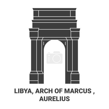 Téléchargez les illustrations : Libye, Arc de Marcus, Illustration vectorielle de ligne de voyage Aurelius - en licence libre de droit