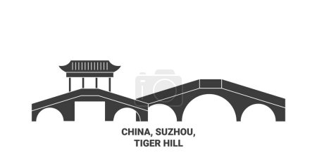 Illustration for China, Suzhou, Tiger Hill travel landmark line vector illustration - Royalty Free Image