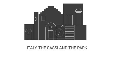 Illustration for Italy, The Sassi And The Park travel landmark line vector illustration - Royalty Free Image