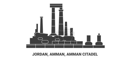 Téléchargez les illustrations : Jordanie, Amman, Citadelle d'Amman, illustration vectorielle de ligne de repère de voyage - en licence libre de droit