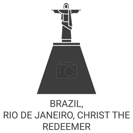 Ilustración de Brasil, Río de Janeiro, Cristo El Redentor recorrido hito línea vector ilustración - Imagen libre de derechos