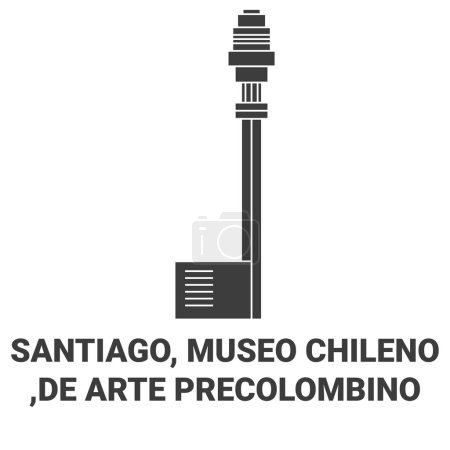 Téléchargez les illustrations : Chili, Santiago, Museo Chileno De Arte Illustration vectorielle de ligne de voyage Precolombino - en licence libre de droit
