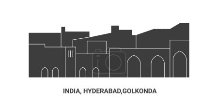 Illustration for India, Hyderabad, Golkonda, travel landmark line vector illustration - Royalty Free Image
