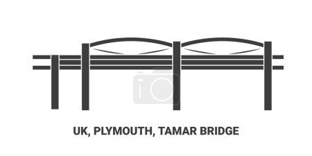 Téléchargez les illustrations : Angleterre, Plymouth, Tamar Bridge, illustration vectorielle de ligne de repère de voyage - en licence libre de droit