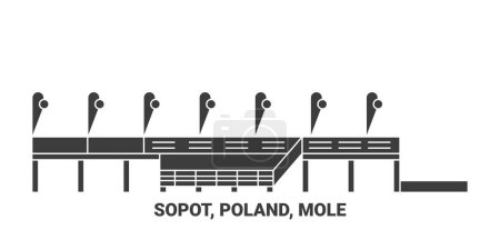 Téléchargez les illustrations : Illustration vectorielle de ligne de voyage Pologne, Sopot, Mole - en licence libre de droit