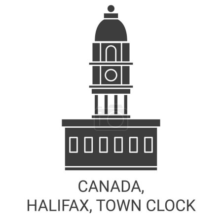 Téléchargez les illustrations : Canada, Halifax, Horloge municipale illustration vectorielle de ligne de voyage historique - en licence libre de droit