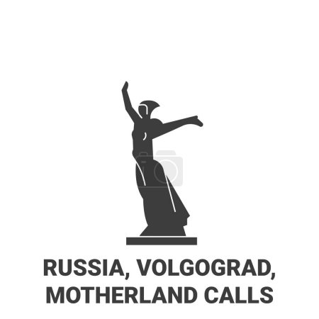 Téléchargez les illustrations : Russie, Volgograd, Patrie Appels Voyage illustration vectorielle ligne historique - en licence libre de droit