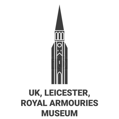 Téléchargez les illustrations : Angleterre, Leicester, Musée royal des Armouries illustration vectorielle de ligne de voyage - en licence libre de droit