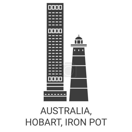 Téléchargez les illustrations : Australie, Hobart, Iron Pot Voyage illustration vectorielle de ligne historique - en licence libre de droit