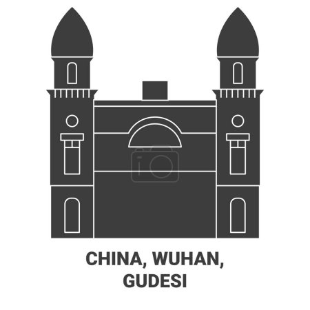 Téléchargez les illustrations : Illustration vectorielle de ligne de voyage Chine, Wuhan, Gudesi - en licence libre de droit