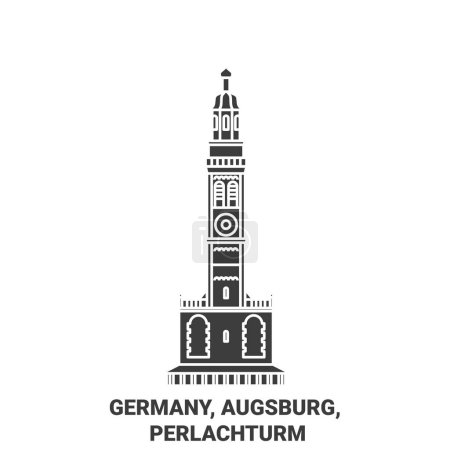 Téléchargez les illustrations : Allemagne, Augsbourg, Perlachturm voyages illustration vectorielle de ligne historique - en licence libre de droit