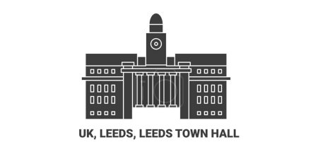 Téléchargez les illustrations : Angleterre, Leeds, Hôtel de ville de Leeds, illustration vectorielle de ligne de repère de voyage - en licence libre de droit
