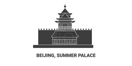 Illustration pour Chine, Pékin, Palais d'été, illustration vectorielle de ligne historique de voyage - image libre de droit