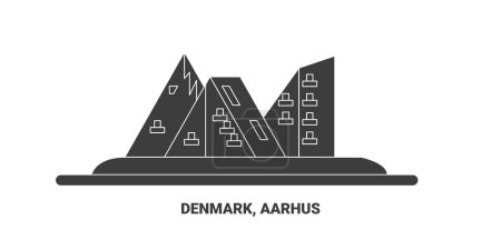 Téléchargez les illustrations : Danemark, Aarhus voyages point de repère illustration vectorielle ligne - en licence libre de droit