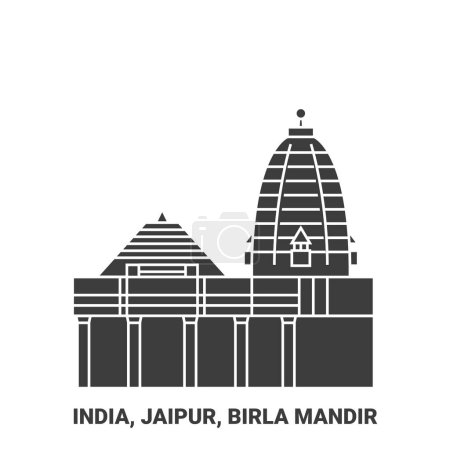 Illustration for India, Jaipur, Birla Mandir travel landmark line vector illustration - Royalty Free Image