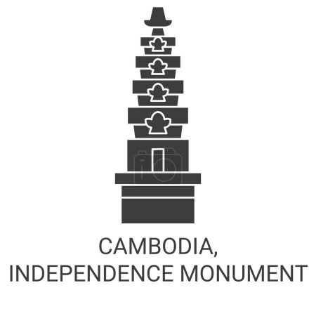 Téléchargez les illustrations : Cambodge, Monument de l'Indépendance illustration vectorielle de ligne de voyage - en licence libre de droit