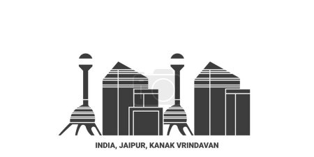 Illustration for India, Jaipur, Kanak Vrindavan travel landmark line vector illustration - Royalty Free Image