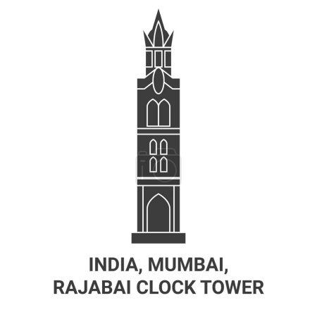 Illustration for India, Mumbai, Rajabai Clock Tower travel landmark line vector illustration - Royalty Free Image