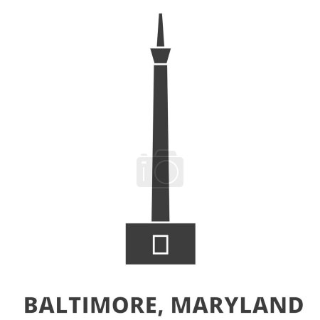 Téléchargez les illustrations : États-Unis, Baltimore, Maryland, Illustration vectorielle de ligne de Monument travel - en licence libre de droit