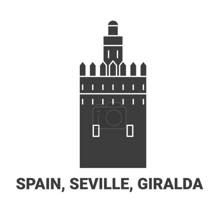 Ilustración de España, Sevilla, Giralda, ilustración de vector de línea de referencia de viaje - Imagen libre de derechos