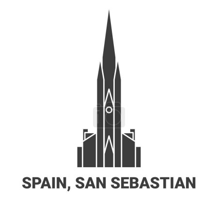 Téléchargez les illustrations : Espagne, Saint-Sébastien illustration vectorielle de ligne de voyage historique - en licence libre de droit