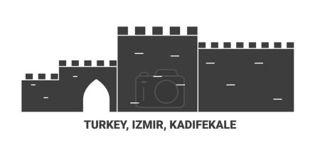 Téléchargez les illustrations : Turquie, Izmir, Kadifekale, illustration vectorielle de ligne de repère de voyage - en licence libre de droit