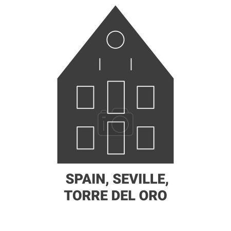 Téléchargez les illustrations : Espagne, Séville, Torre Del Oro illustration vectorielle de ligne de voyage historique - en licence libre de droit