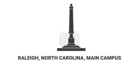 Illustration for United States, Raleigh, North Carolina, Main Campus, travel landmark line vector illustration - Royalty Free Image