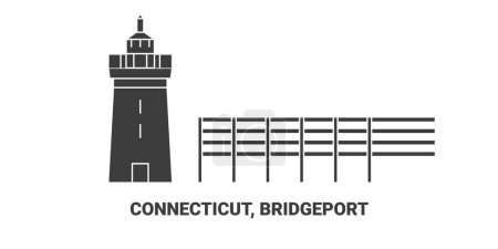 Téléchargez les illustrations : États-Unis, Connecticut, Bridgeport Travel illustration vectorielle de ligne de repère - en licence libre de droit