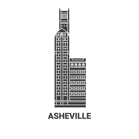 Téléchargez les illustrations : Illustration vectorielle de ligne de repère de voyage des États-Unis, Asheville - en licence libre de droit