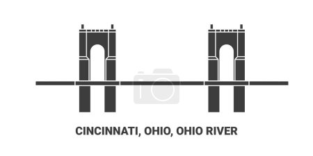 Ilustración de Estados Unidos, Cincinnati, Ohio, Ohio River, viaje hito línea vector ilustración - Imagen libre de derechos