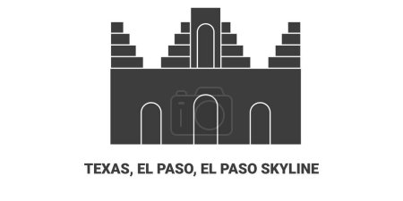 Ilustración de Estados Unidos, Texas, El Paso, El Paso Skyline, recorrido hito línea vector ilustración - Imagen libre de derechos