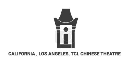 Téléchargez les illustrations : États-Unis, Californie, Los Angeles, Tcl Chinese Theatre, illustration vectorielle de ligne de repère de voyage - en licence libre de droit