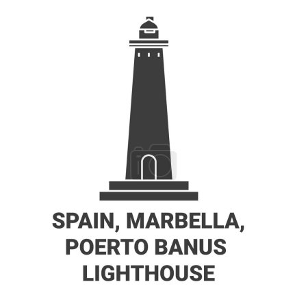 Téléchargez les illustrations : Espagne, Marbella, Poetro Banus Illustration vectorielle de ligne de voyage phare - en licence libre de droit