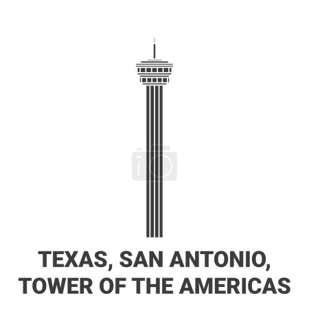 Illustration for United States, Texas, San Antonio, Tower Of The Americas travel landmark line vector illustration - Royalty Free Image