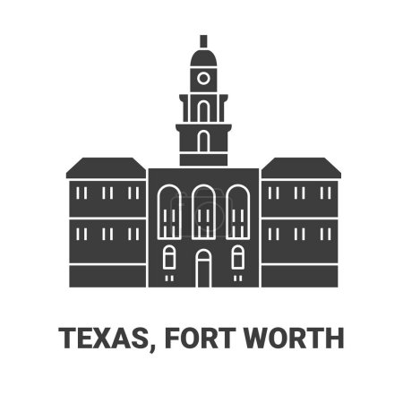 Téléchargez les illustrations : États-Unis, Texas, Fort Worth, illustration vectorielle de ligne de repère de voyage - en licence libre de droit