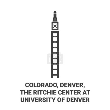 Téléchargez les illustrations : États-Unis, Colorado, Denver, The Ritchie Center à l'Université de Denver illustration vectorielle de ligne de voyage historique - en licence libre de droit