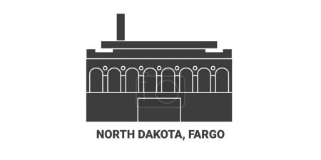 Téléchargez les illustrations : États-Unis, Dakota du Nord, Fargo, illustration vectorielle de ligne de repère de voyage - en licence libre de droit