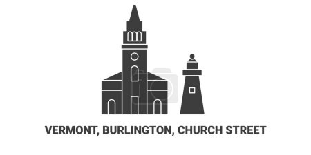 Vektor für Vereinigte Staaten, Vermont, Burlington, Church Street, Reise-Meilenstein Linienvektorillustration - Lizenzfreies Bild
