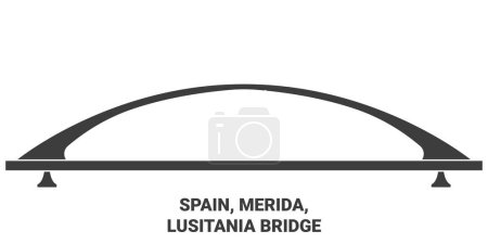 Illustration for Spain, Merida, Lusitania Bridge travel landmark line vector illustration - Royalty Free Image