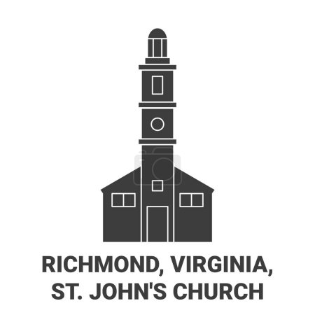 Téléchargez les illustrations : États-Unis, Richmond, Virginie, St. Johns Church illustration vectorielle de ligne de voyage - en licence libre de droit
