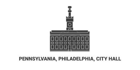Ilustración de Estados Unidos, Pensilvania, Filadelfia, Ayuntamiento, línea de referencia de viaje vector ilustración - Imagen libre de derechos