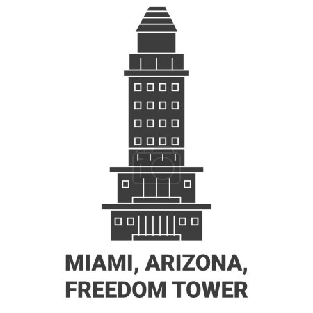 Ilustración de Estados Unidos, Miami, Arizona, Freedom Tower viaje hito línea vector ilustración - Imagen libre de derechos