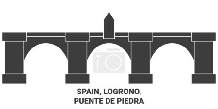 Téléchargez les illustrations : Espagne, Logrono, Puente De Piedra illustration vectorielle de ligne de voyage - en licence libre de droit