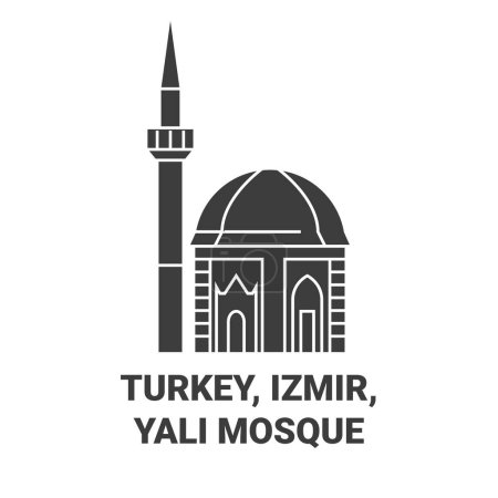 Ilustración de Turquía, Izmir, Yali Mezquita recorrido hito línea vector ilustración - Imagen libre de derechos