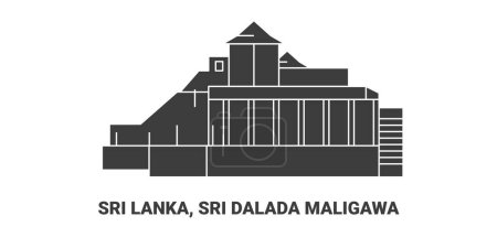 Téléchargez les illustrations : Sri Lanka, Sri Dalada Maligawa, illustration vectorielle de ligne historique de voyage - en licence libre de droit
